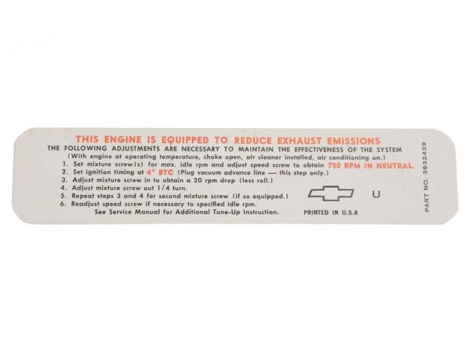 68 Emission Decal - 68 Early 350 HP
