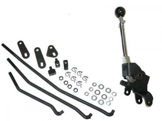 77-81 Shifter Assembly 4 Speed With Linkage Set Black Chrome Knob Included