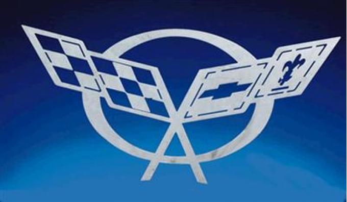 36" Car Art Work Brushed Metal Wall Hanging - C5 Crossed Flags Emblem