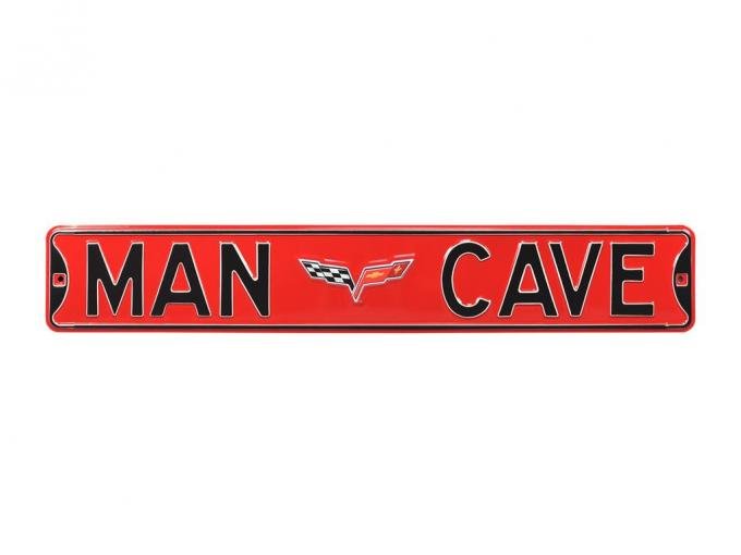 Man Cave Red Metal Street Sign - C6 Logo