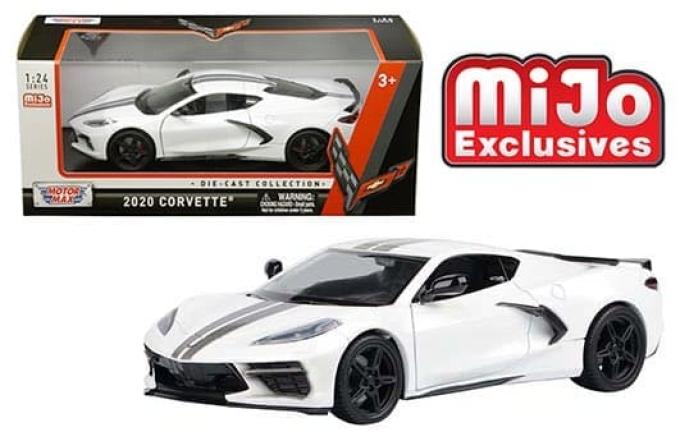 Motormax 1:24 2020 Chevrolet Corvette C8 Stingray (White with Black stripes)