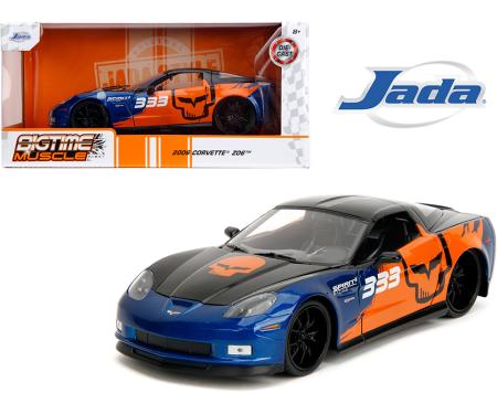 Jada 1:24 2006 Chevrolet Corvette Z06 #333 Spirit Racing – Black Blue Orange – Bigtime Muscle
