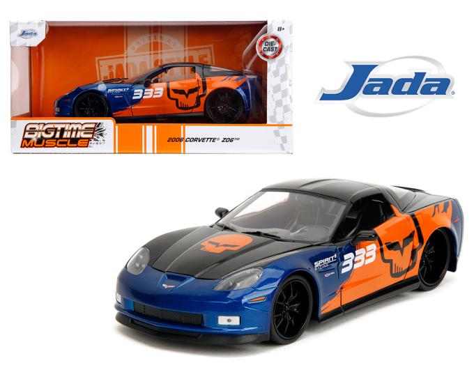 Jada 1:24 2006 Chevrolet Corvette Z06 #333 Spirit Racing – Black Blue Orange – Bigtime Muscle