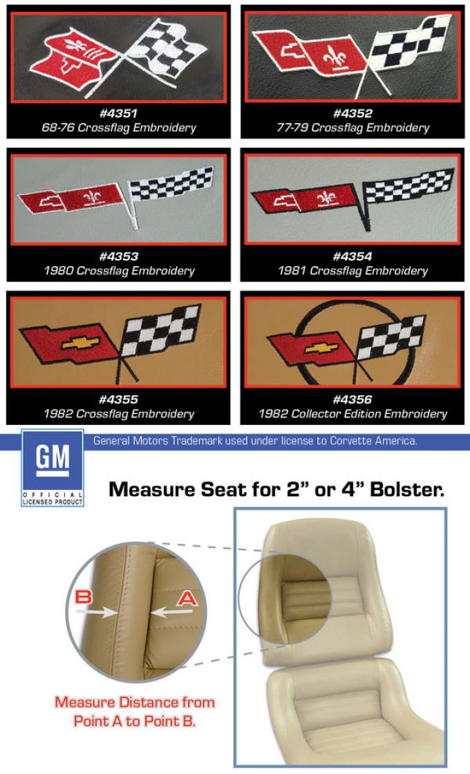 CA 1981-1982 Chevrolet Corvette Embroidered Leather Seat Covers 100% Leather 4" Bolster 420258E | 81-82 Camel