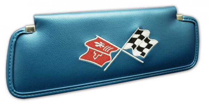 CA 1969-1970 Chevrolet Corvette Sunvisors Madrid Embroidered with Logo 407241 | 68-70 Bright Blue