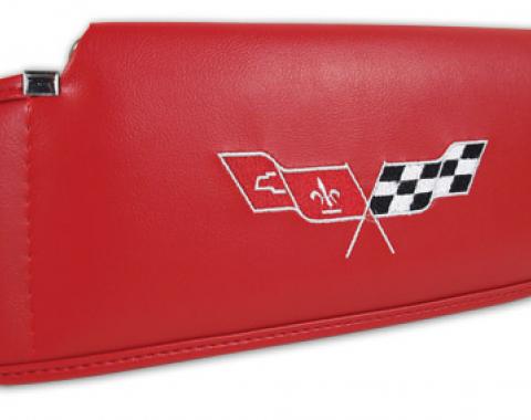 CA 1977-1981 Chevrolet Corvette Sunvisor Embroidered with Logo 408724 | 77-81 Red