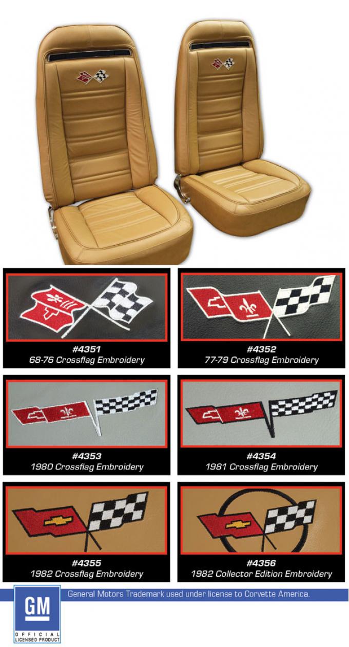Corvette America 1973-1974 Chevrolet Corvette Embroidered Leather Seat Covers Leather/Vinyl Original 419351E | 73-75 Medium Saddle