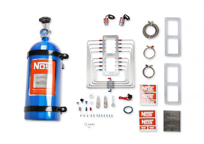 NOS Supercharger Nitrous System, Polished Injector Plate, Red & Blue Plumbing, Blue Bottle 02520-CNOS