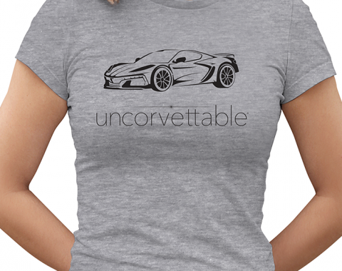 Corvette Depot "Uncorvettable" Ladies Tee, with 8th Generation Corvette, Heather Gray