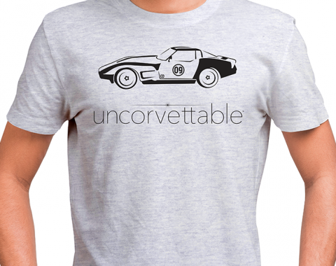 Corvette Depot "Uncorvettable" Unisex Tee, with 3rd Generation Corvette, Ash Gray