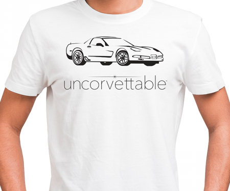 Corvette Depot "Uncorvettable" Unisex Tee, with 5th Generation Corvette, White