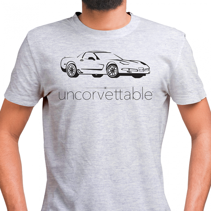 Corvette Depot "Uncorvettable" Unisex Tee, with 5th Generation Corvette, Ash Gray 