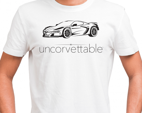 Corvette Depot "Uncorvettable" Unisex Tee, with 8th Generation Corvette, White