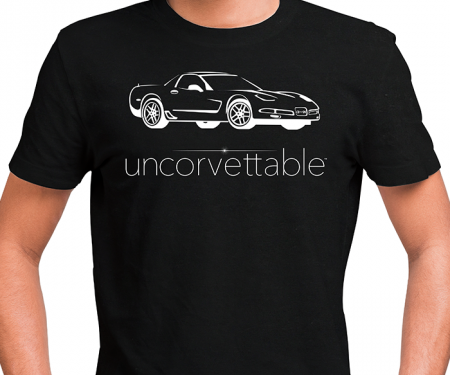 Corvette Depot "Uncorvettable" Unisex Tee, with 5th Generation Corvette, Black