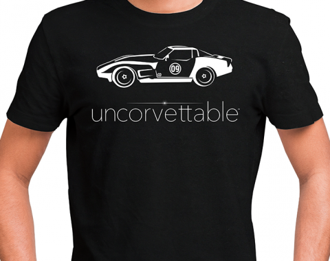 Corvette Depot "Uncorvettable" Unisex Tee, with 3rd Generation Corvette, Black
