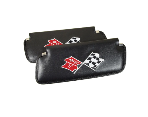 CA 1974-1975 Chevrolet Corvette Sunvisors Madrid Embroidered with Logo 408520 | 59-96 Black
