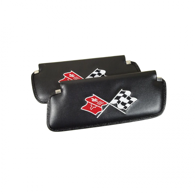 CA 1974-1975 Chevrolet Corvette Sunvisors Madrid Embroidered with Logo 408520 | 59-96 Black