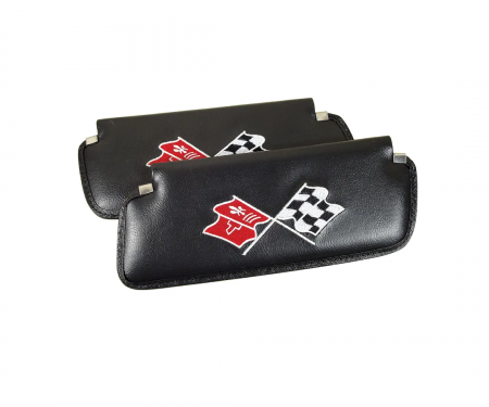 CA 1974-1975 Chevrolet Corvette Sunvisors Madrid Embroidered with Logo 408520 | 59-96 Black