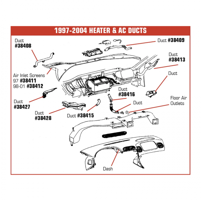 Corvette Side Windw Defroster Duct, Right Inboard, 1997-2004