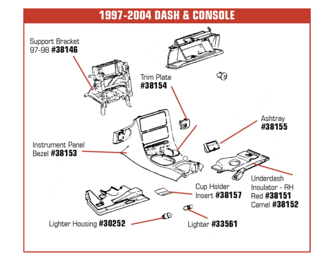 Corvette Insulator, Under Dash Right Camel, 1998-2004