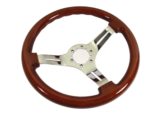 Corvette Steering Wheel, Mahogany With Chrome Plated Aluminum Spokes, 1967-1982