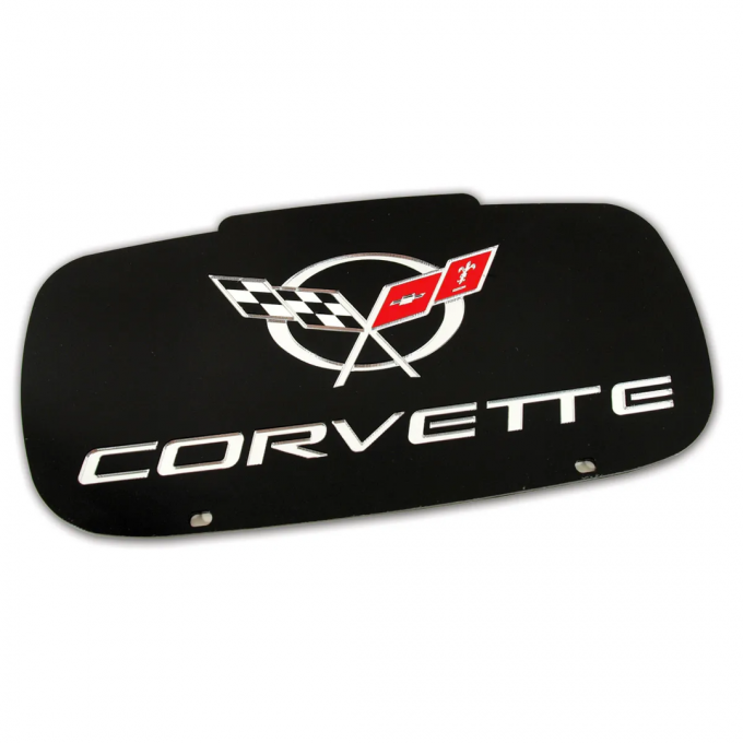 Corvette Front License Plate, Blk with C5 Logo & Sc, 1997-2004