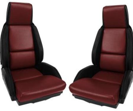 CA 1984-1985 Chevrolet Corvette Mounted Leather Seat Covers Black / Dark Red 2 Tone Standard 45080