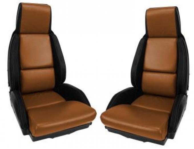 CA 1984-1987 Chevrolet Corvette Mounted Leather Seat Covers Black / Saddle 2 Tone Standard 45083