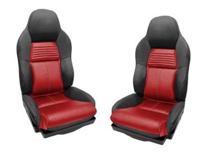 CA 1994-1996 Chevrolet Corvette Mounted Leather Seat Covers Black / Red 2 Tone Standard 45092
