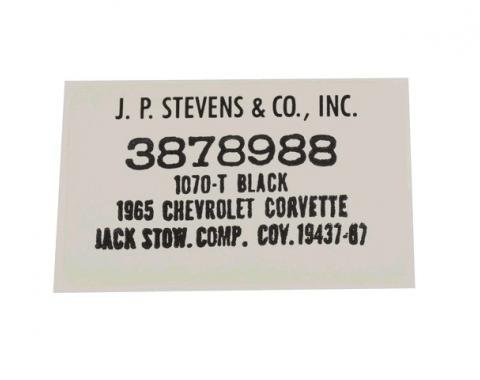 Corvette Decal, Jack Cover Board Carpet, JP Stevens Company, 1965-1967