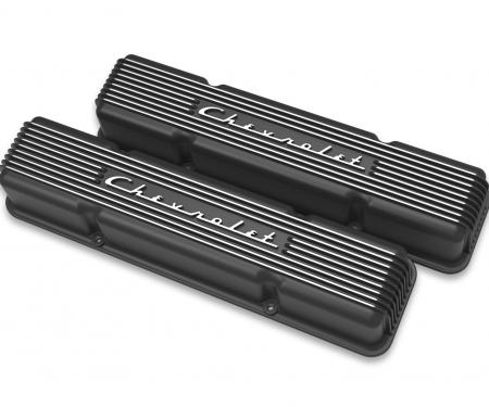 Holley GM Licensed Vintage Series SBC Valve Covers Satin Black Machined Finish 241-108