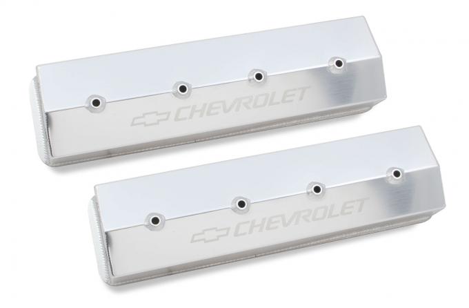 Holley GM Licensed Valve Cover, Track Series, SBC, Fabricated Aluminum, Center Bolt, Silver 241-285