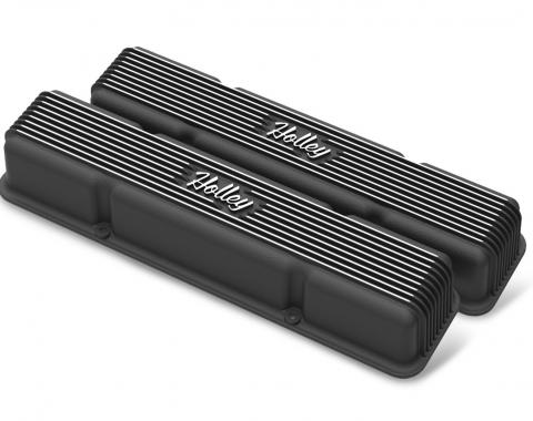 Holley Valve Covers, Vintage Series, Finned, SBC, Satin Black Machined 241-245