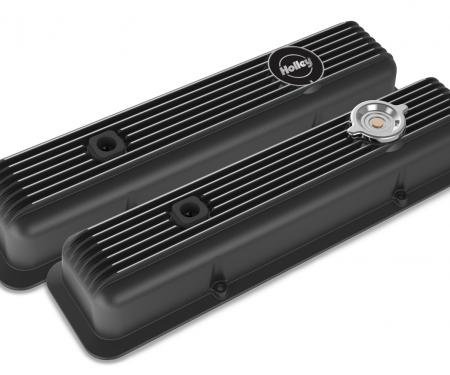 Holley Valve Covers, Muscle Series, Finned, SBC, Satin Black Machined 241-135