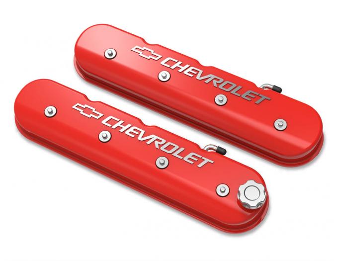 Holley Tall LS Valve Cover with Bowtie/Chevrolet Logo, Gloss Red Machined Finish 241-404