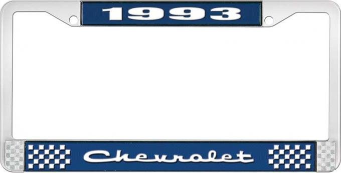 OER 1993 Chevrolet Style # 2 Blue and Chrome License Plate Frame with White Lettering LF2239302B