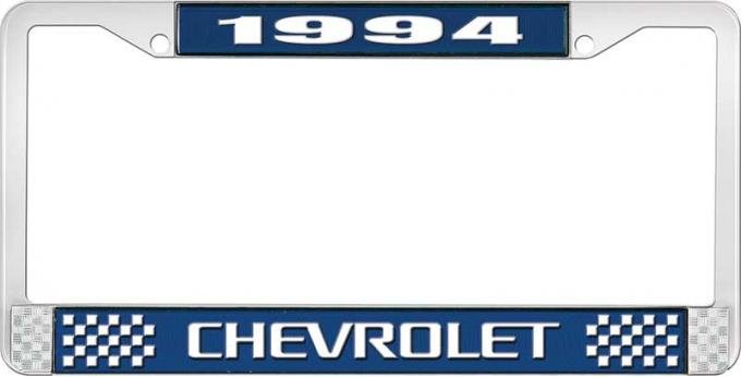 OER 1994 Chevrolet Style # 3 Blue and Chrome License Plate Frame with White Lettering LF2239403B