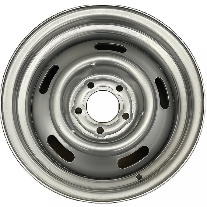 OER 1967-81 Chevrolet, Rally Wheel, Silver Powder Coated, 15" x 8", 4-1/2" Back Space, 5 on 4-3/4" Bolt Pattern WT5656C