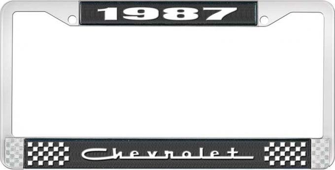 OER 1987 Chevrolet Style # 5 Black and Chrome License Plate Frame with White Lettering LF2238705A