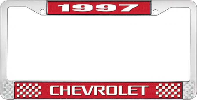 OER 1997 Chevrolet Style # 3 Red and Chrome License Plate Frame with White Lettering LF2239703C
