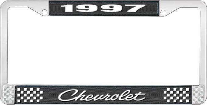 OER 1997 Chevrolet Style # 4 Black and Chrome License Plate Frame with White Lettering LF2239704A