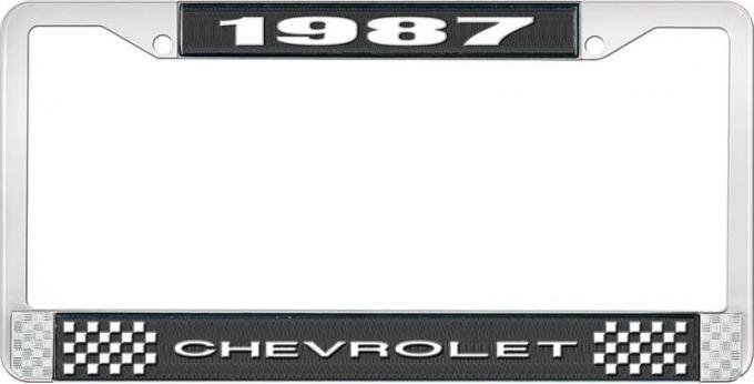 OER 1987 Chevrolet Style # 1 Black and Chrome License Plate Frame with White Lettering LF2238701A