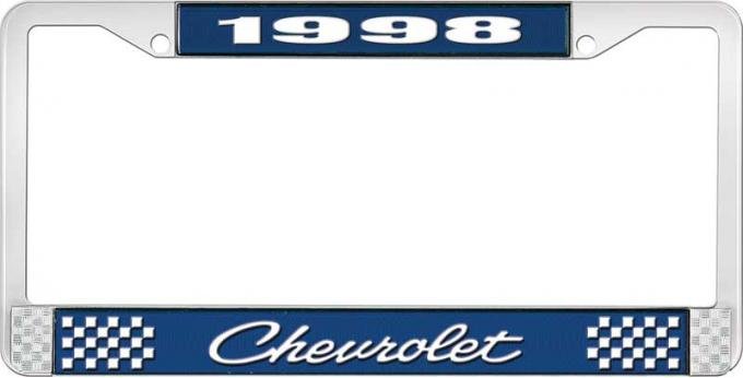 OER 1998 Chevrolet Style # 4 Blue and Chrome License Plate Frame with White Lettering LF2239804B