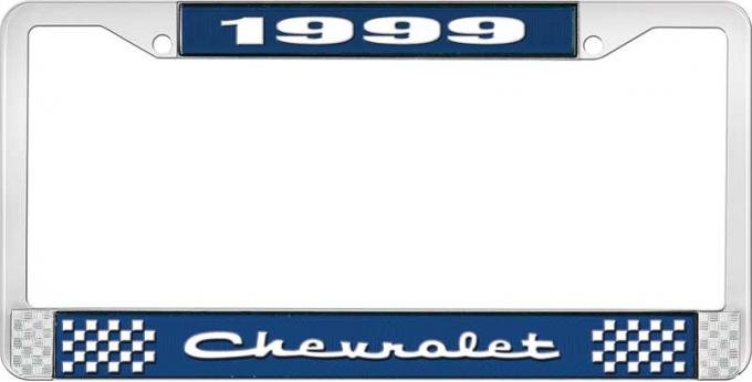 OER 1999 Chevrolet Style # 2 Blue and Chrome License Plate Frame with White Lettering LF2239902B