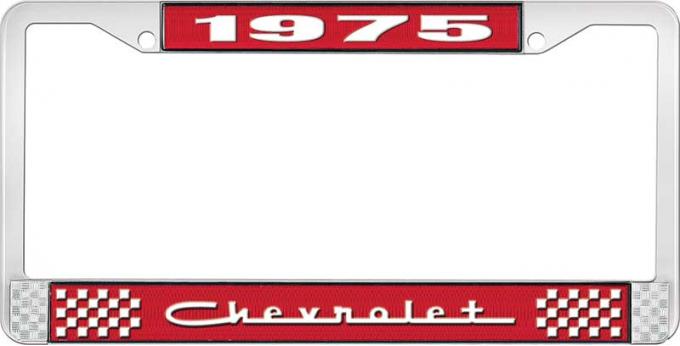 OER 1975 Chevrolet Style # 5 Red and Chrome License Plate Frame with White Lettering LF2237505C