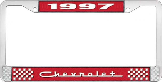 OER 1997 Chevrolet Style # 5 Red and Chrome License Plate Frame with White Lettering LF2239705C