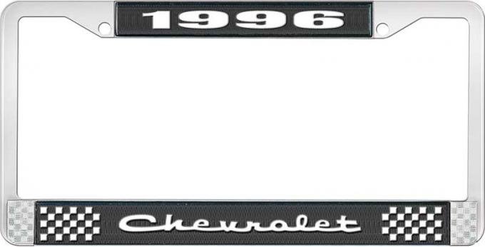 OER 1996 Chevrolet Style # 2 Black and Chrome License Plate Frame with White Lettering LF2239602A