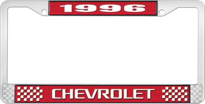 OER 1996 Chevrolet Style # Red and Chrome License Plate Frame with White Lettering LF2239603C