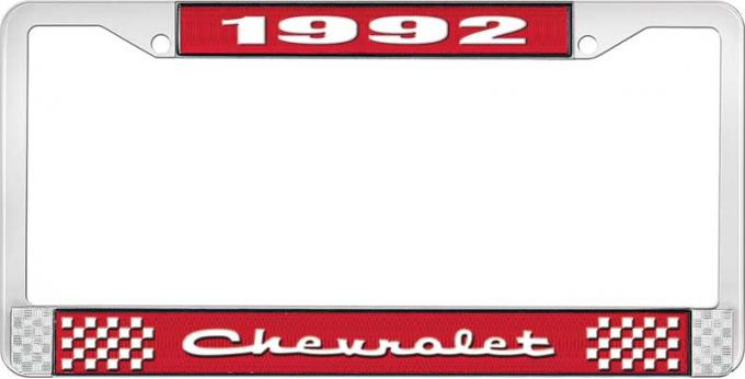 OER 1992 Chevrolet Style # 2 Red and Chrome License Plate Frame with White Lettering LF2239202C