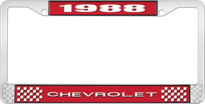 OER 1988 Chevrolet Style # 1 Red and Chrome License Plate Frame with White Lettering LF2238801C